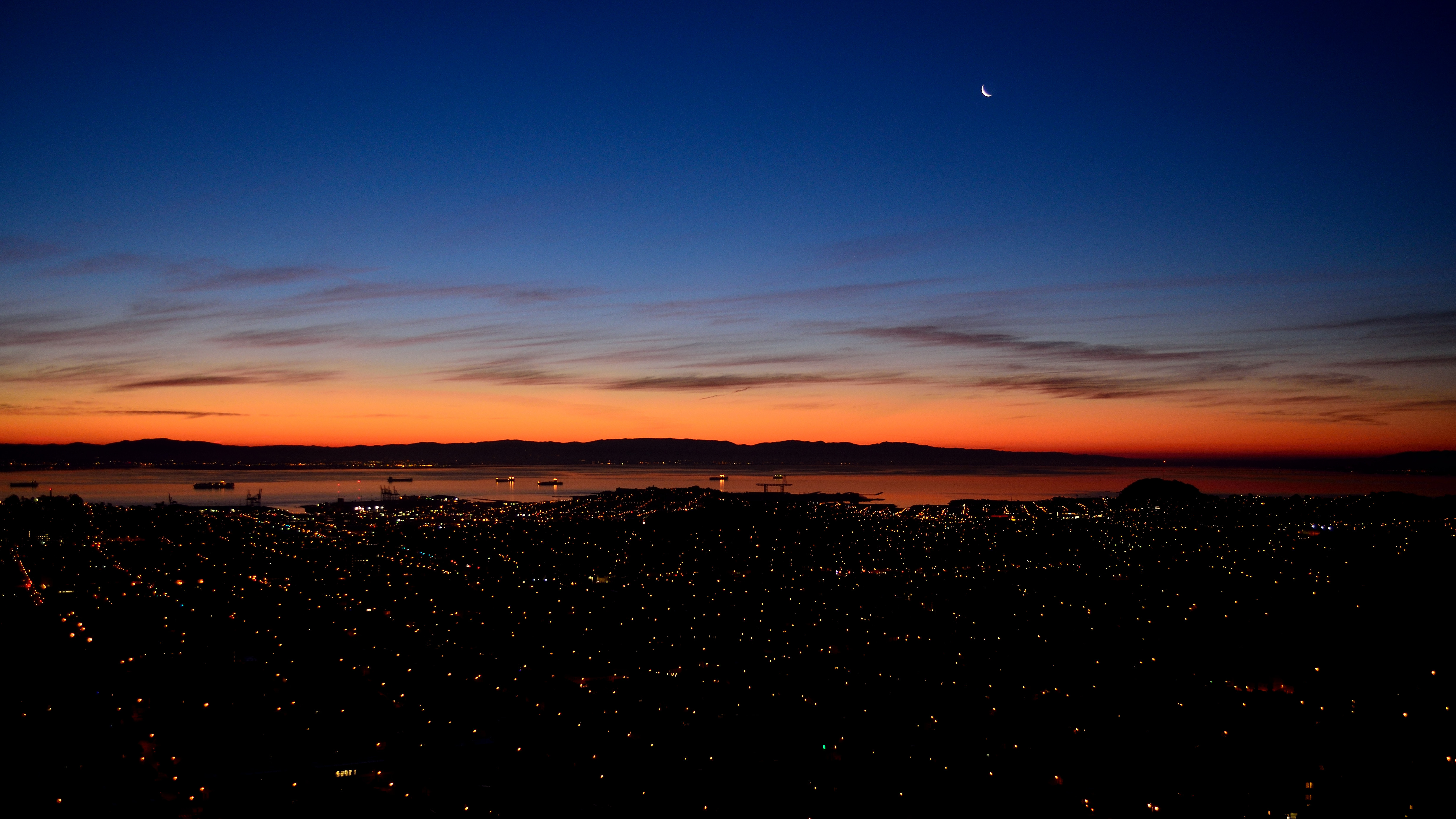 ночной город ночь луна