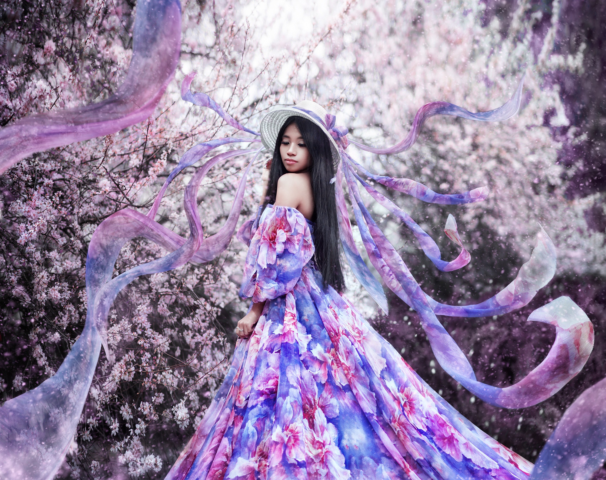 цветы Девушка платье шляпа