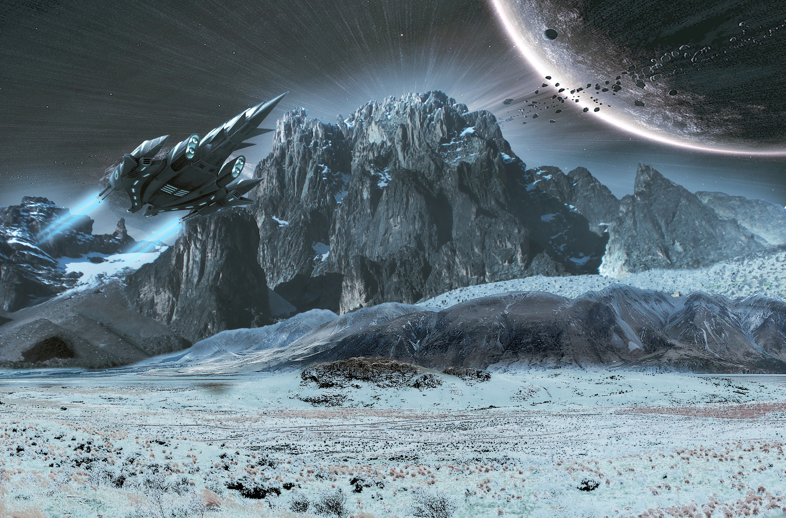 небо горы планета космос звездолет