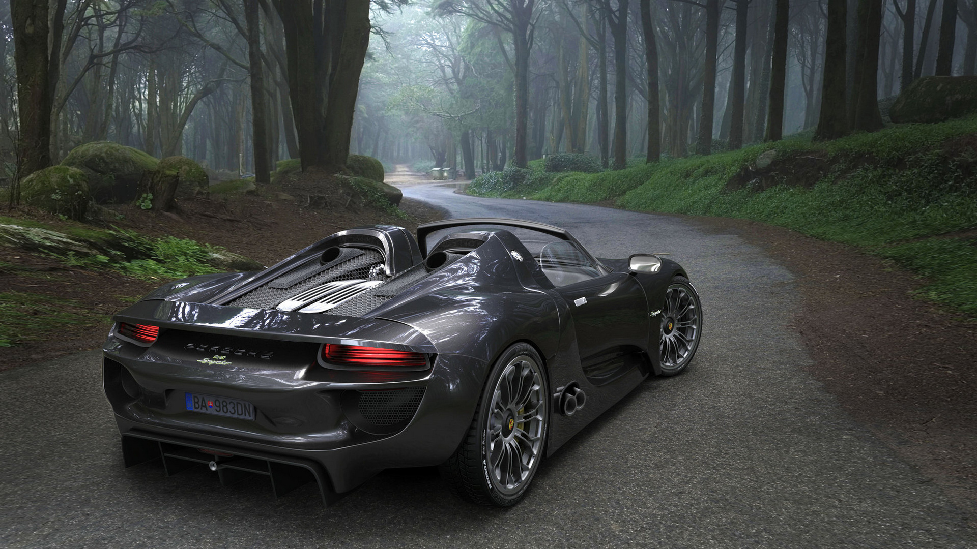 Porsche автомобиль лес дорога