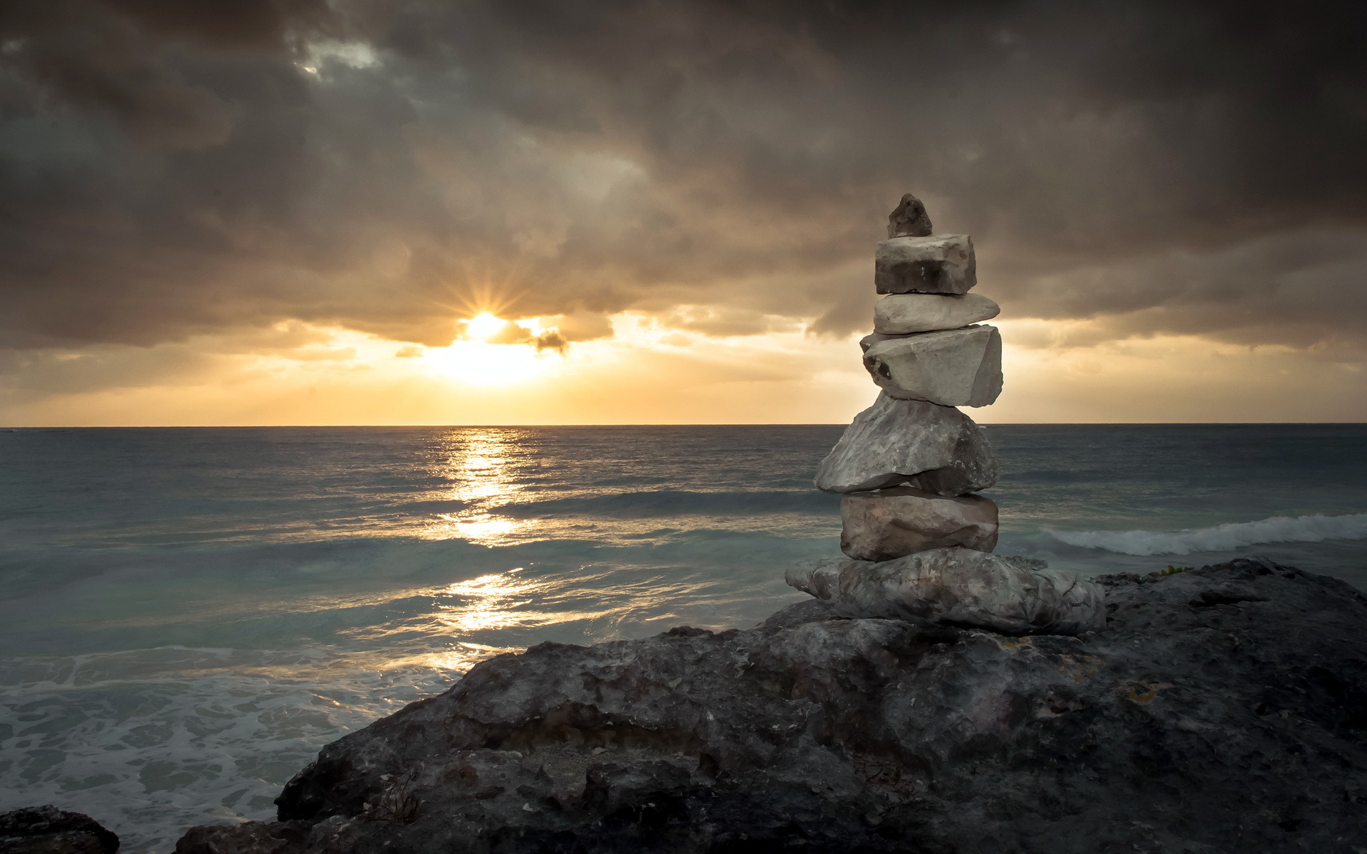 море пейзаж камни закат