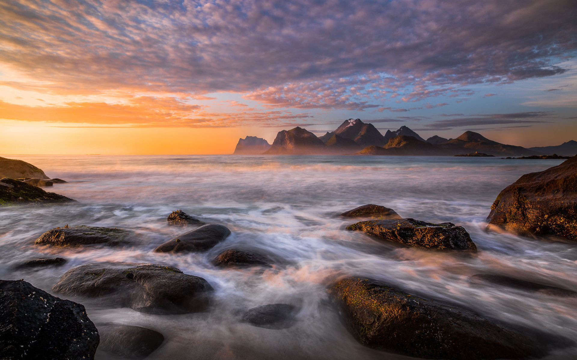 скалы камни пейзаж море закат